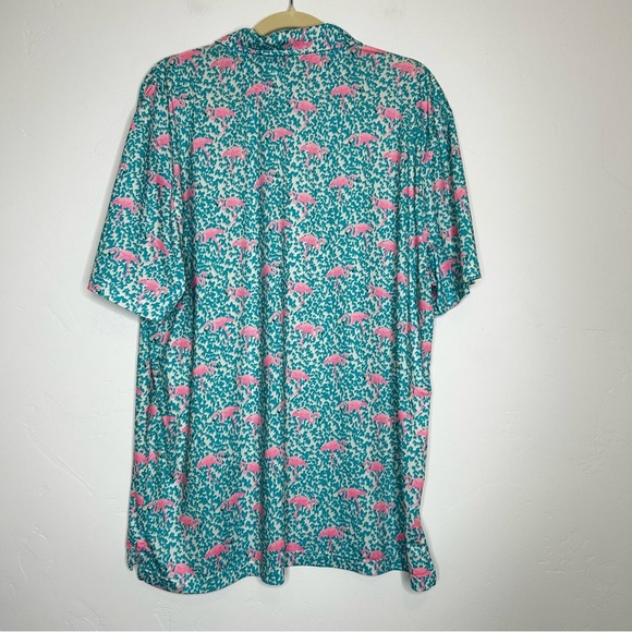 Chubbies Teal Pink Flamingo Polo Shirt Poolside Size XL Vacation Resort Wear - Picture 2 of 14
